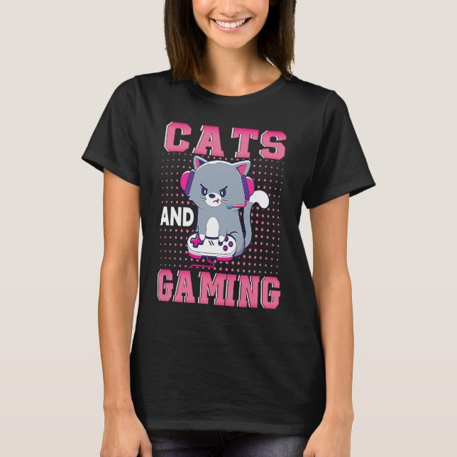 Cats And Gaming For The Cat  Gamer Video Game Play T-Shirt (Front)