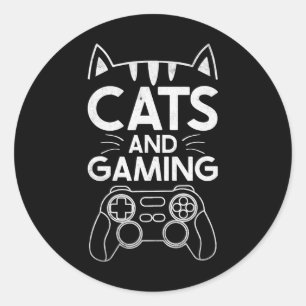 Cats And Gaming Funny Cat Lover Gaming Gift Gamer Classic Round Sticker