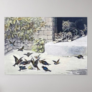 Cats and Garden Birds, Louis Wain Poster