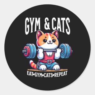 Cats And Gym Workout Funny Kitten Bodybuilding And Classic Round Sticker