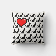 Cats and Heart White Throw Pillow