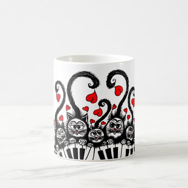 Cats and hearts cartoon coffee mug (Center)
