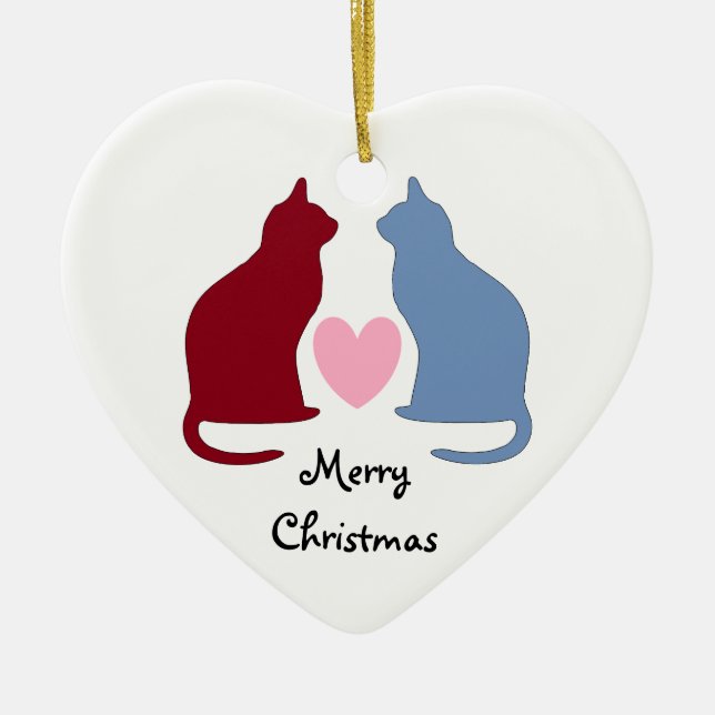 Cats and Hearts Merry Christmas Ceramic Tree Decoration (Front)