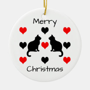 Cats and hearts pattern ceramic tree decoration