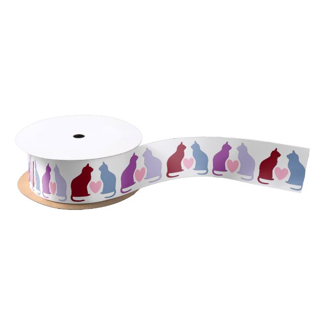 Cats and Hearts Satin Ribbon (Spool)