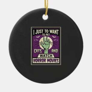 Cats And Horror Movies Halloween Design Ceramic Tree Decoration