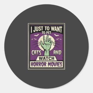 Cats And Horror Movies Halloween Design Classic Round Sticker