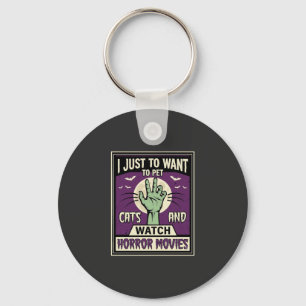 Cats And Horror Movies Halloween Design Key Ring