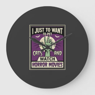 Cats And Horror Movies Halloween Design Large Clock