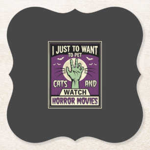 Cats And Horror Movies Halloween Design Paper Coaster