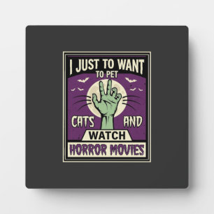 Cats And Horror Movies Halloween Design Plaque