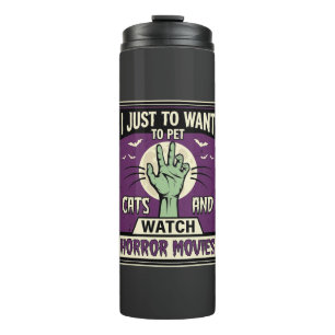 Cats And Horror Movies Halloween Design Thermal Tumbler