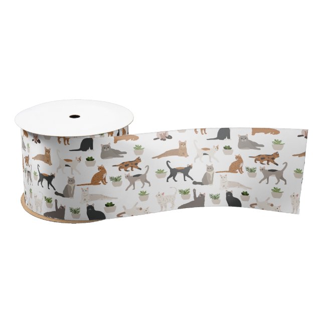 Cats and House Plants Satin Ribbon (Spool)