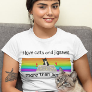 Cats and jigsaws more than people puzzle fun T-Shirt