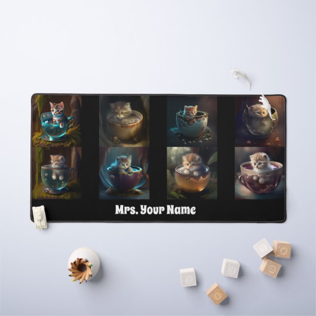 Cats and kittens in a teacup,  desk mat (Kids Table)