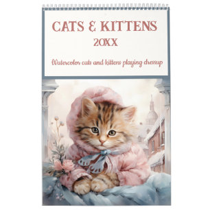 Cats and Kittens Watercolor Dressup Calendar