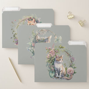 Cats and Kittens with Flowers  File Folder