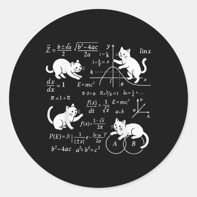 Cats And Math Lover Funny Cat Lover Science Teache Classic Round Sticker (Front)