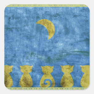 Cats and Moon - square sticker
