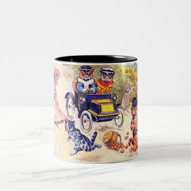 Cats and Motorcars by Louis Wain Two-Tone Coffee Mug (Center)