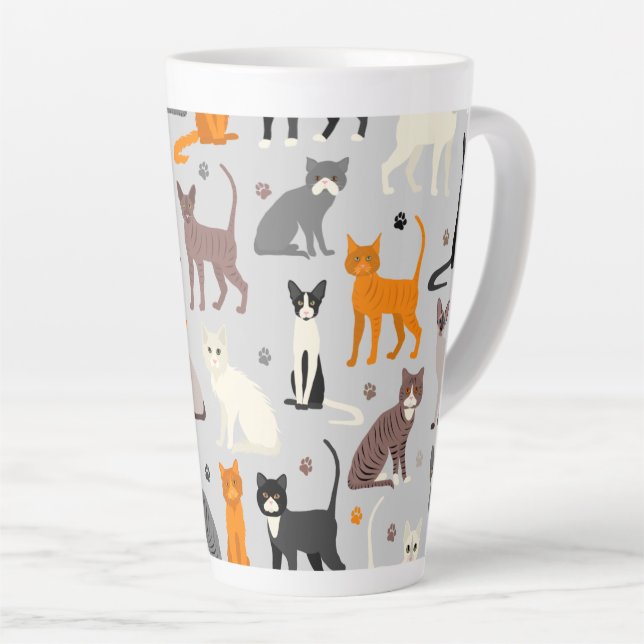 Cats and Paw Prints Latte Mug (Right Angle)