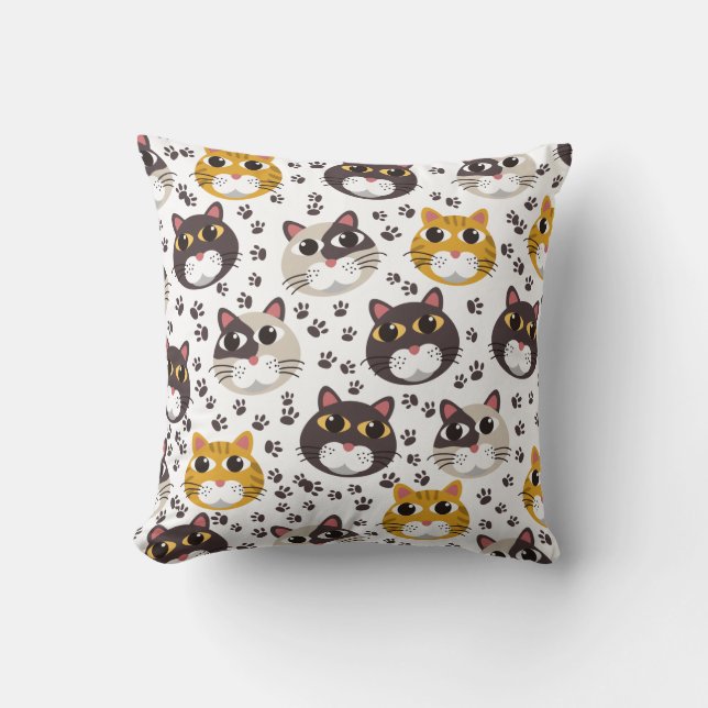 Cats and paw prints pattern cushion (Front)