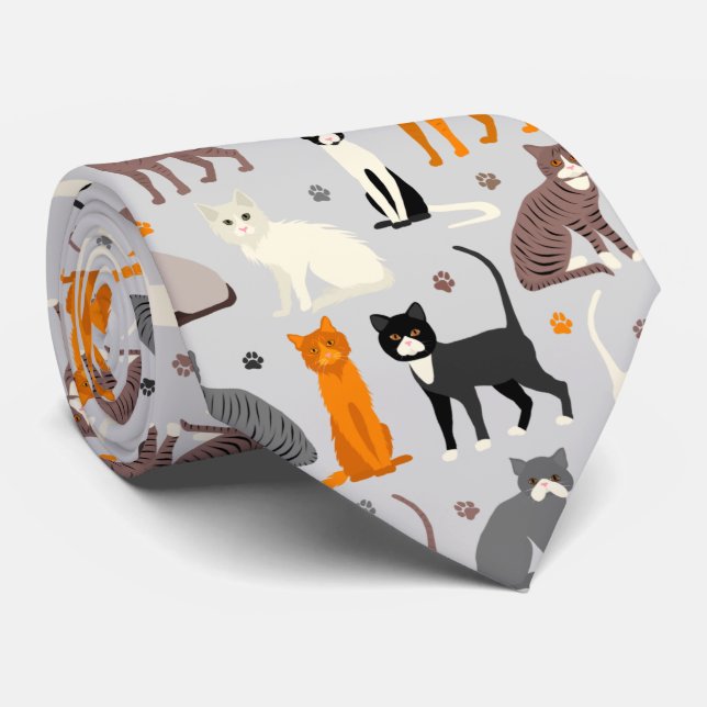 Cats and Paw Prints Tie (Rolled)