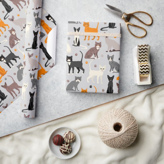 Cats and Paw Prints Wrapping Paper (Crafts)