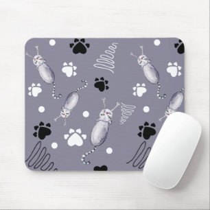 Cats And Paws Watercolor Pattern Mouse Mat