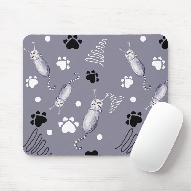 Cats And Paws Watercolor Pattern Mouse Mat (With Mouse)