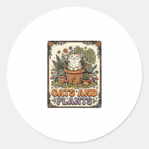 Cats And Plants Cat Plants Cottagecore Vintage Classic Round Sticker