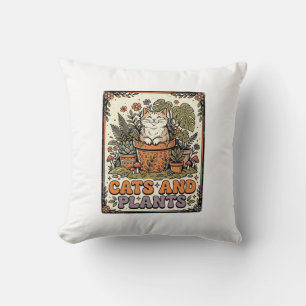 Cats And Plants Cat Plants Cottagecore Vintage Cushion
