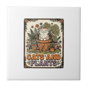 Cats And Plants Cat Plants Cottagecore Vintage Tile