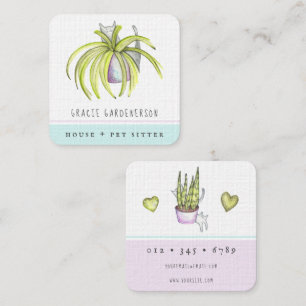 Cats and Plants Sitter Square Business Card