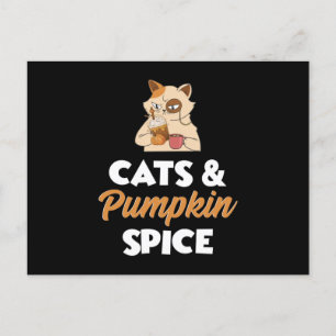 Cats and Pumpkin Spice Thanksgiving Holiday Postcard
