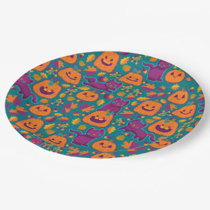 Cats and pumpkins embroidery paper plate