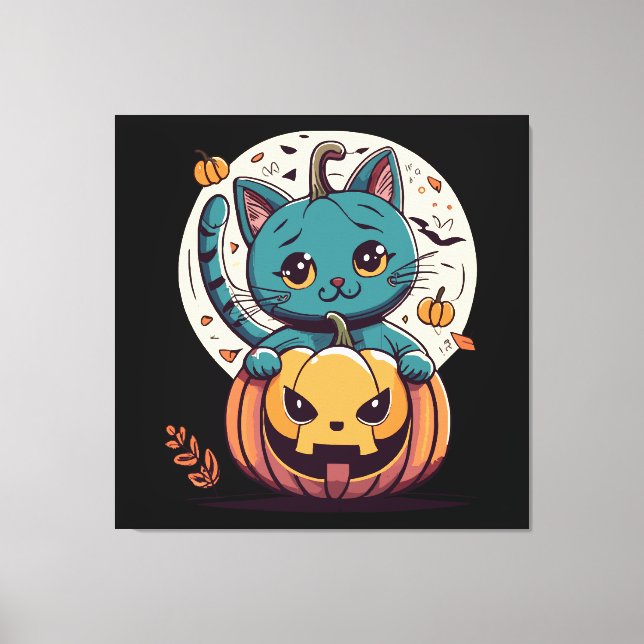 Cats and Pumpkins for a Happy Halloween! Canvas Print (Front)