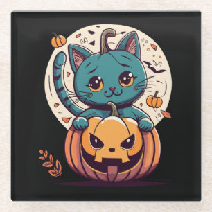 Cats and Pumpkins for a Happy Halloween! Glass Coaster