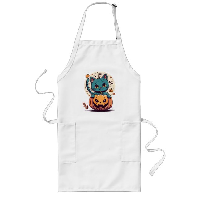 Cats and Pumpkins for a Happy Halloween! Long Apron (Front)