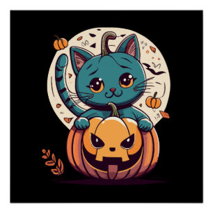 Cats and Pumpkins for a Happy Halloween! Poster