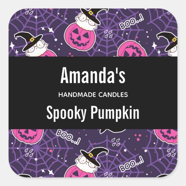 Cats and Pumpkins Halloween Pattern Candle Biz Square Sticker (Front)