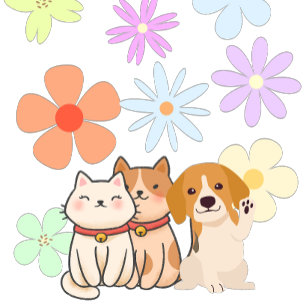 Cats and Puppy and Flowers T-Shirt