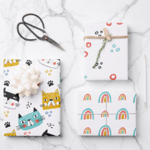 Cats And Rainbows Pattern Wrapping Paper Sheet