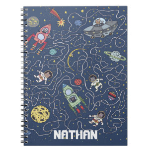 Cats and Rockets in Space Personalised Kids Notebook