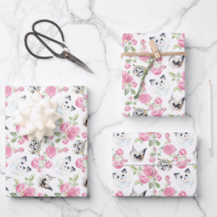Cats and Roses Wrapping Paper Sheet
