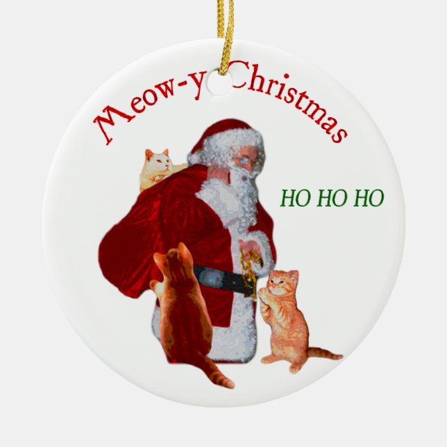 Cats and Santa Ceramic Tree Decoration (Front)