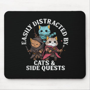 Cats And Side Quests Fantasy Gamer Cat Design Mouse Mat