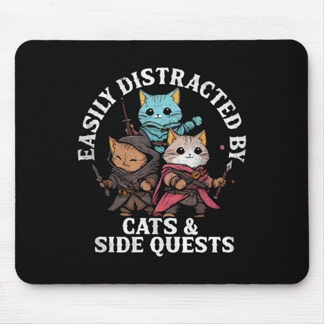 Cats And Side Quests Fantasy Gamer Cat Design  Mouse Mat (Front)
