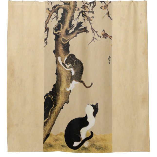 Cats and Sparrows Shower Curtain (Front)