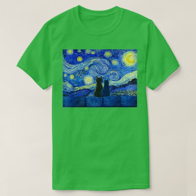 Cats and Starry Night  T-Shirt (Design Front)